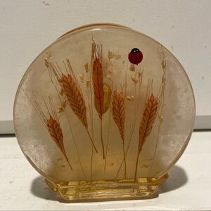 Vintage Acrylic Wheat and Ladybug Resin Napkin Holder